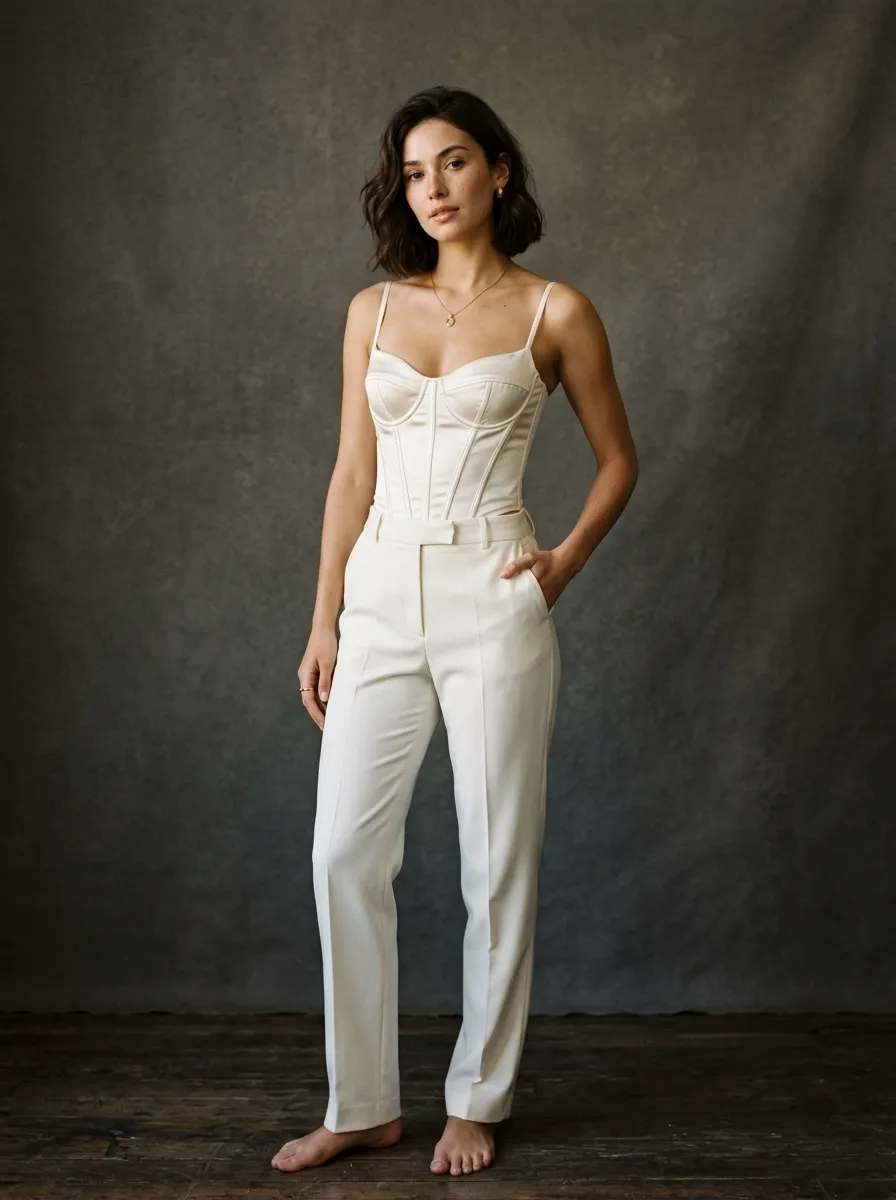 A satin corset top designed in the studio