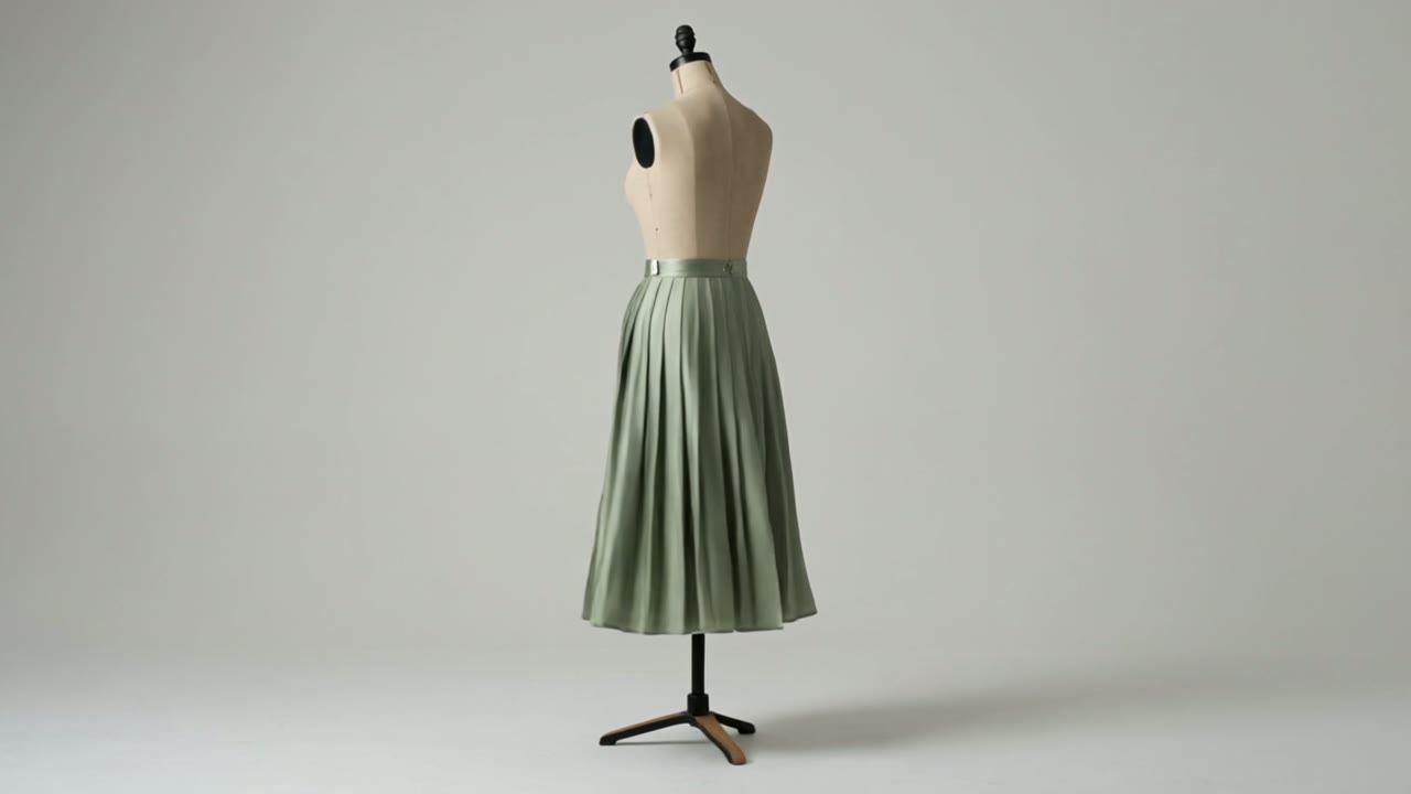 Pleated satin midi skirt in motion
