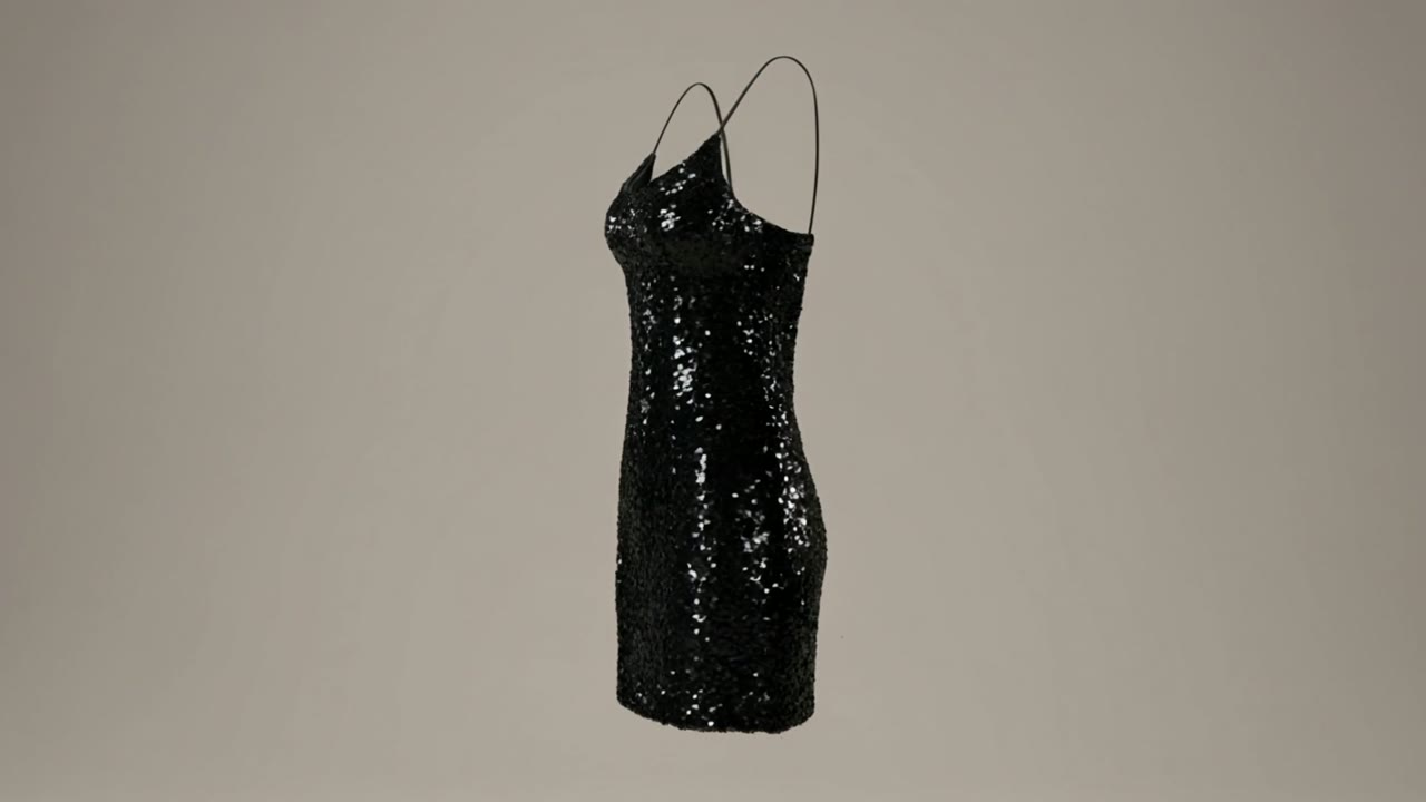 Black sequin mini dress, a slow turn