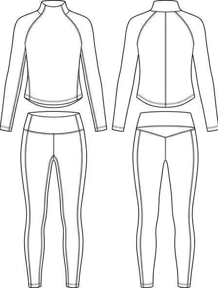 Activewear flat technical drawing, front and back