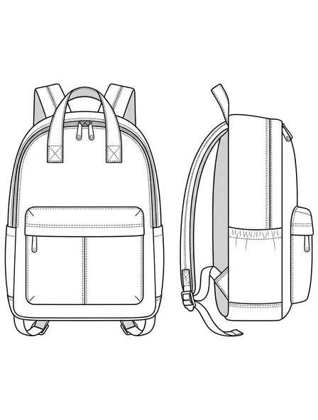 Bag flat technical drawing, front and back