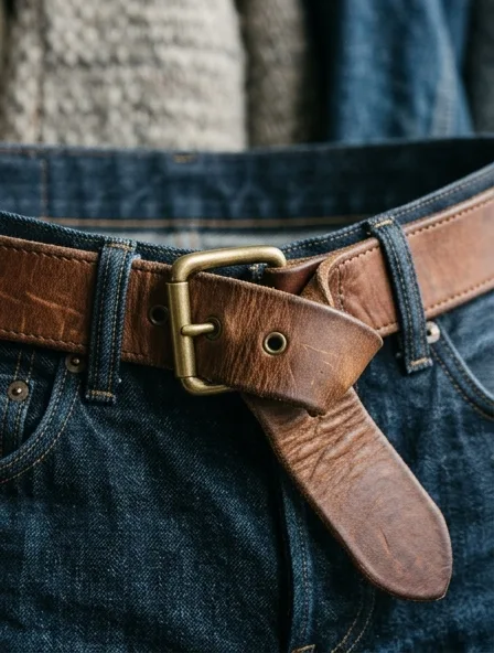 Belt fabric close-up showing drape and texture