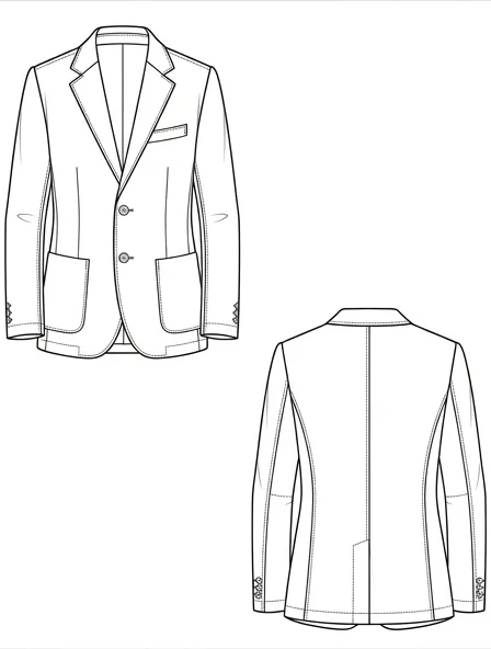 Blazer flat technical drawing, front and back