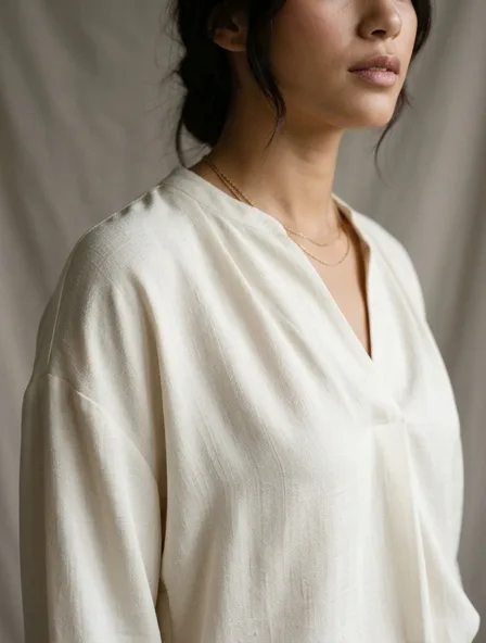 Blouse fabric close-up showing drape and texture