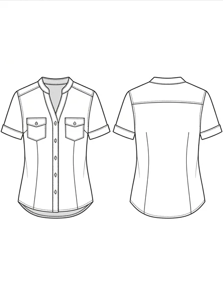 Blouse flat technical drawing, front and back