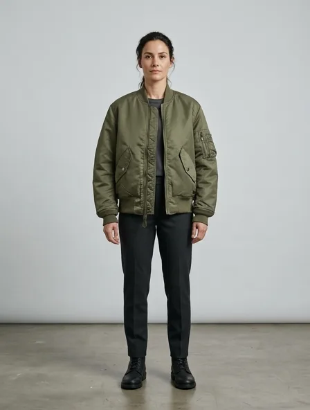 Bomber jacket design concept, rendered in a studio