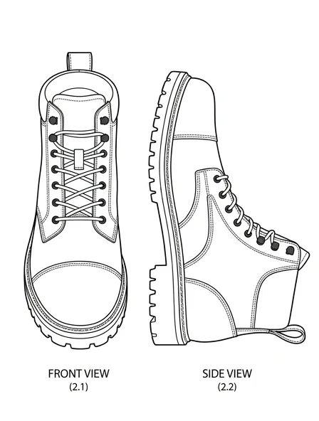 Boot flat technical drawing, front and back