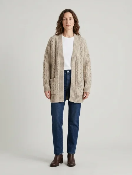 Cardigan design concept, rendered in a studio