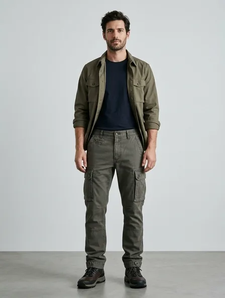 Cargo pants design concept, rendered in a studio