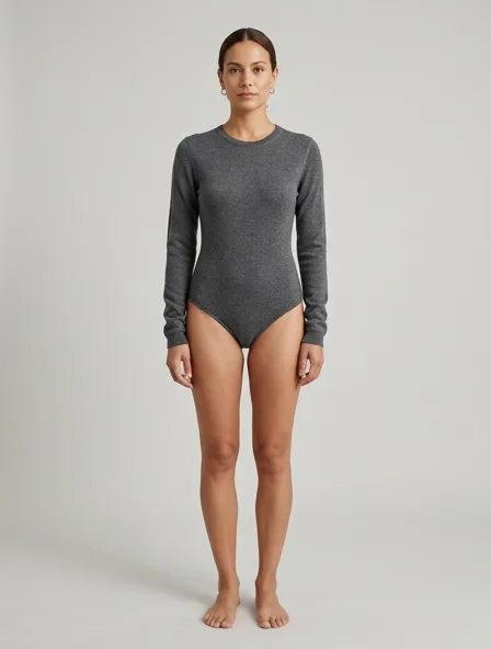 Bodysuit in cashmere jersey, on a model in a studio