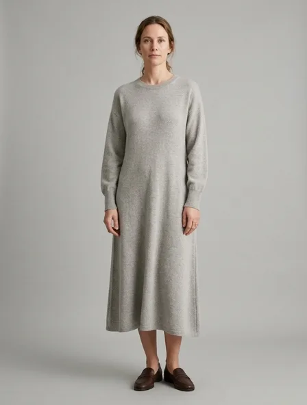 Midi dress in cashmere knit, on a model in a studio