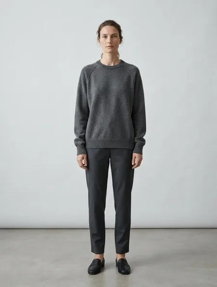 Sweatshirt in cashmere knit, on a model in a studio