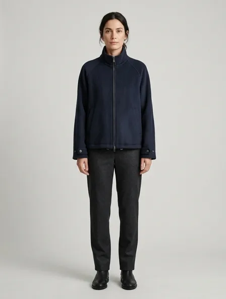 Windbreaker in double-face cashmere, on a model in a studio