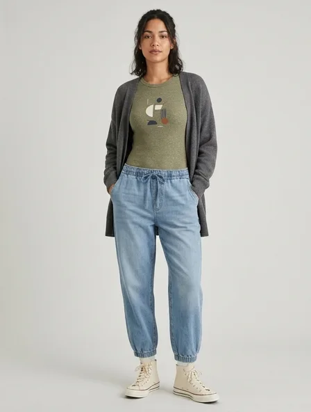 Casual bodysuit on a model: relaxed fits, comfortable fabrics, easy styling