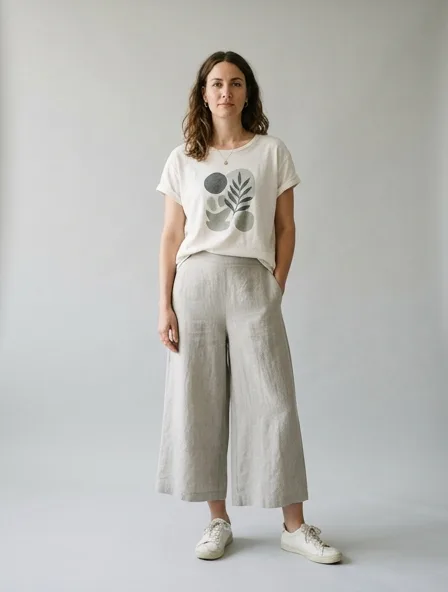 Casual culottes on a model: relaxed fits, comfortable fabrics, easy styling