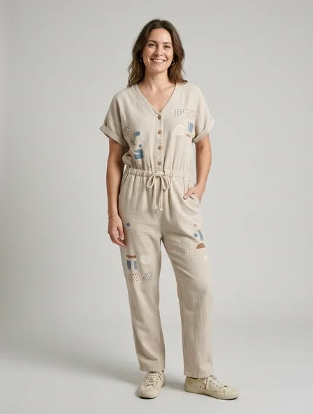 Casual jumpsuit on a model: relaxed fits, comfortable fabrics, easy styling