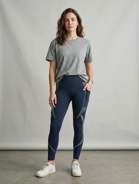 Casual leggings on a model: relaxed fits, comfortable fabrics, easy styling