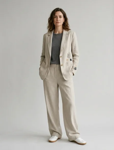Casual suit on a model: relaxed fits, comfortable fabrics, easy styling