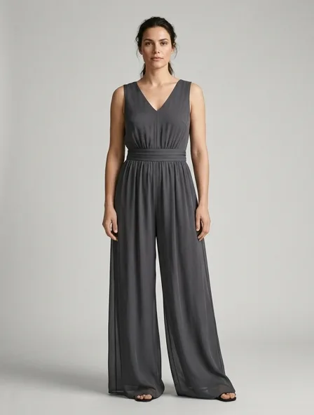 Jumpsuit in chiffon, on a model in a studio