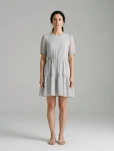 Mini dress in chiffon, on a model in a studio