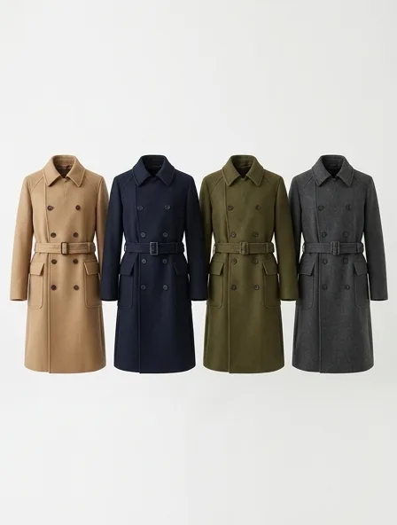 Coat in four colorways, side by side