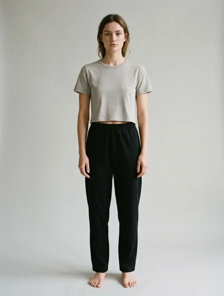Crop top in cotton jersey, on a model in a studio