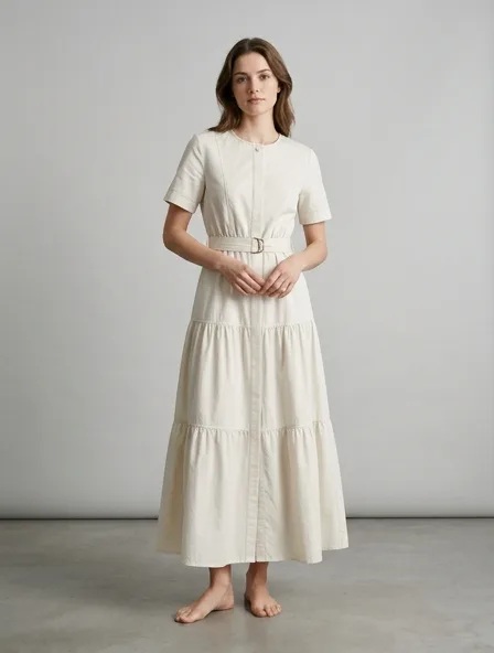 Dress in cotton poplin, on a model in a studio