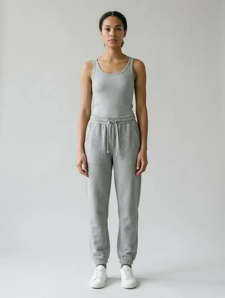 Joggers in loopback cotton fleece, on a model in a studio