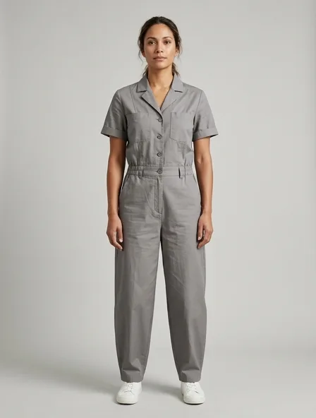 Jumpsuit in cotton poplin, on a model in a studio