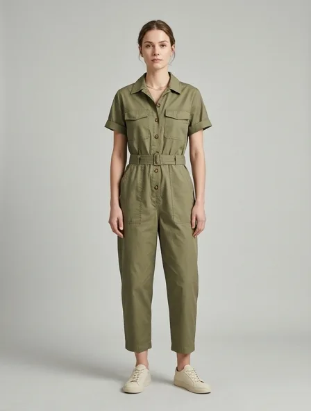 Romper in cotton poplin, on a model in a studio