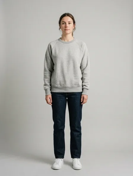 Sweatshirt in loopback cotton fleece, on a model in a studio
