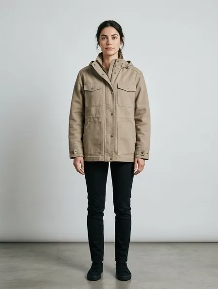 Windbreaker in cotton canvas, on a model in a studio