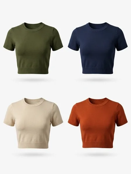Crop top in four colorways, side by side