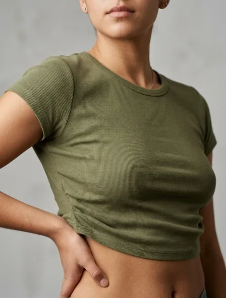 Crop top fabric close-up showing drape and texture