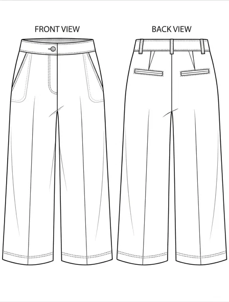 Culottes flat technical drawing, front and back