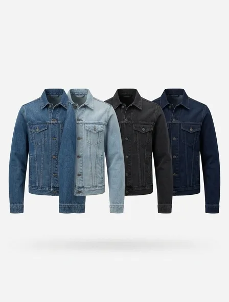 Denim jacket in four colorways, side by side