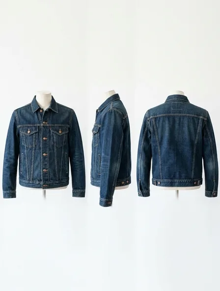 Denim jacket from the front, side and back