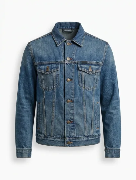Denim jacket product photo on a white background