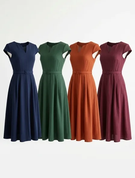 Dress in four colorways, side by side