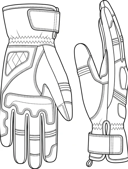 Gloves flat technical drawing, front and back
