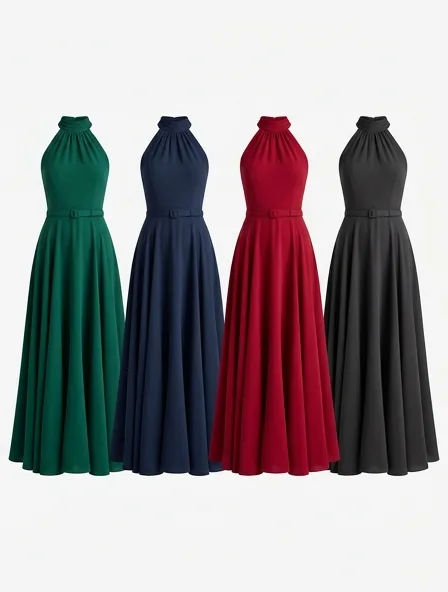 Gown in four colorways, side by side