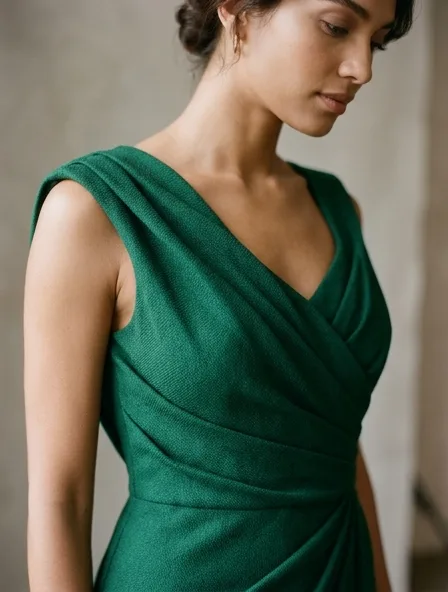 Gown fabric close-up showing drape and texture