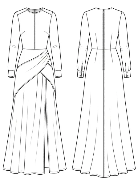 Gown flat technical drawing, front and back