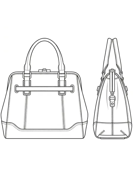 Handbag flat technical drawing, front and back
