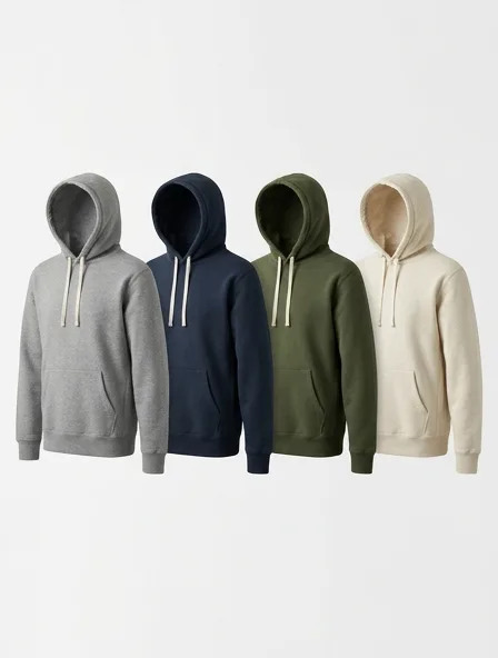 Hoodie in four colorways, side by side