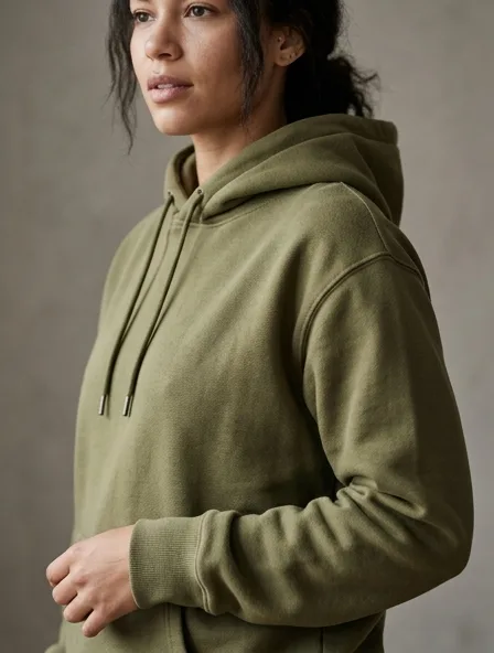 Hoodie fabric close-up showing drape and texture