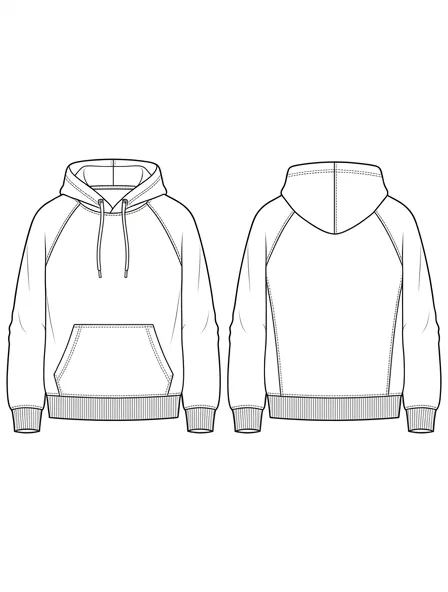 Hoodie flat technical drawing, front and back