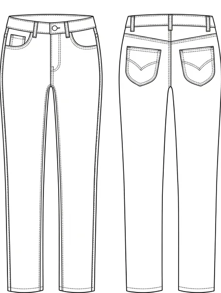 Jeans flat technical drawing, front and back