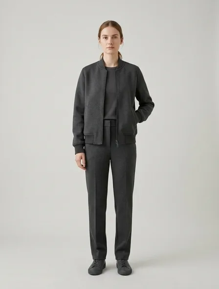 Bomber jacket in ponte di Roma, on a model in a studio