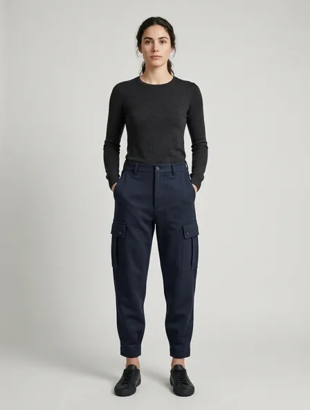 Cargo pants in ponte di Roma, on a model in a studio